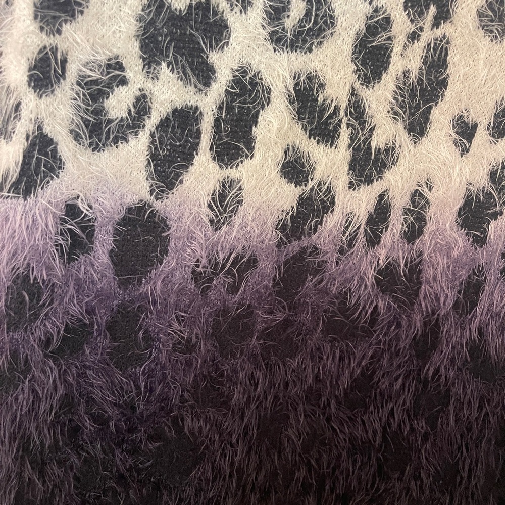 Oliver black and cream animal print hombre open cardigan eyelash furry size 2X - Picture 4 of 6